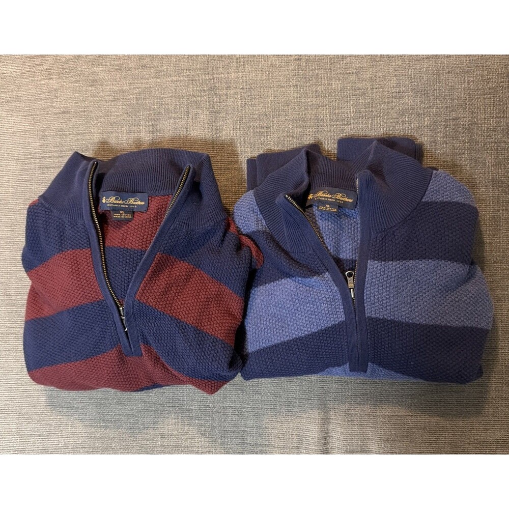 Two Brooks Brothers XL 1/4 Zips sweaters 100% cotton striped soft thermal style